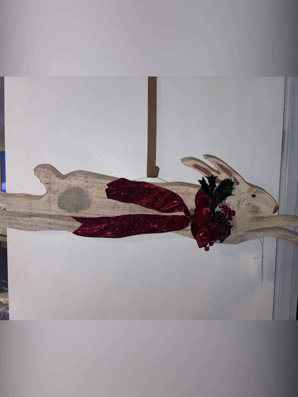 Home Holiday Red Glitter Ribbon Bunny Wall Accent